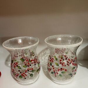 Decorative Glass Vases with Red and Green Berry Design